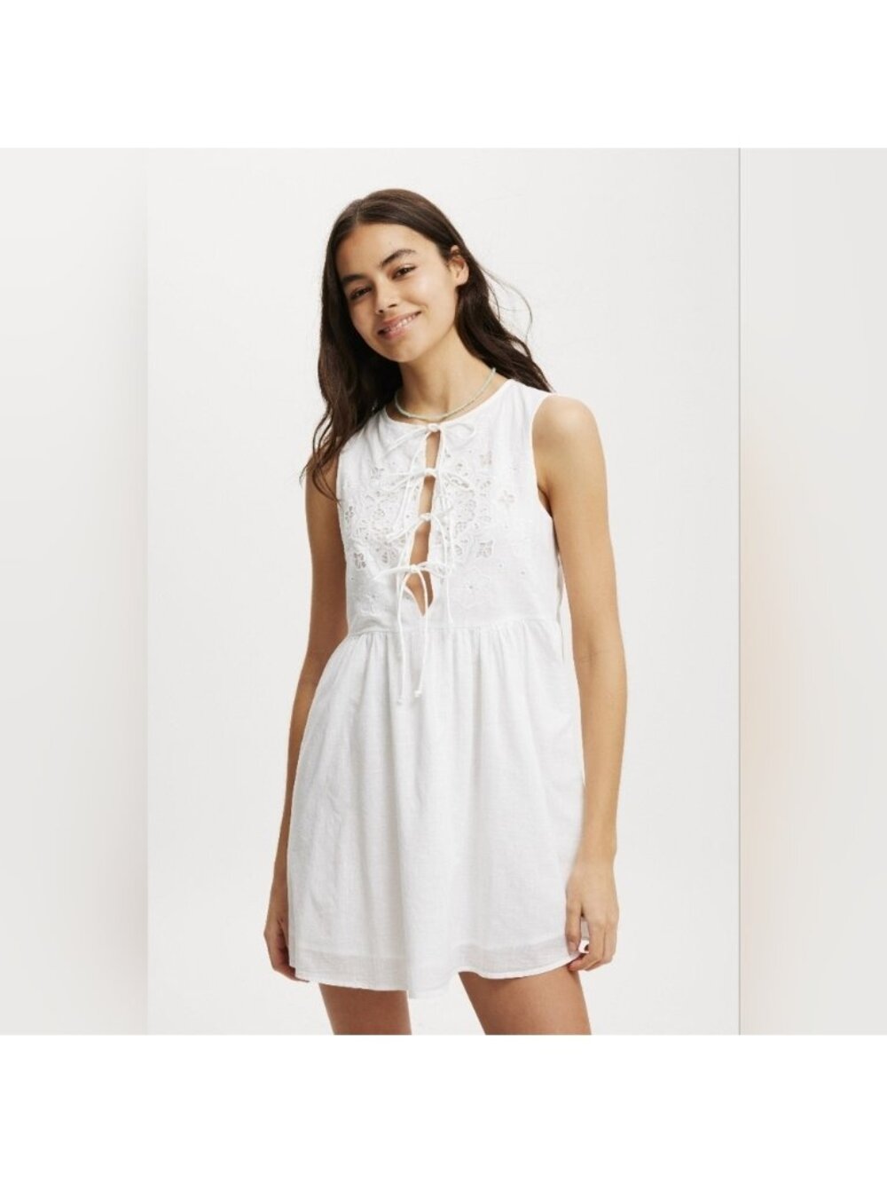 Japna White Eyelet Casey Cutwork Mini Dress Sleeveless New NWT Size Small Boho